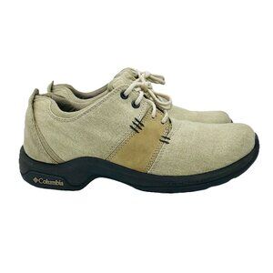 Columbia Shoes Men's Size 7 Beige Tan Leather Lace Up Comfort Sneakers Vizza CVS